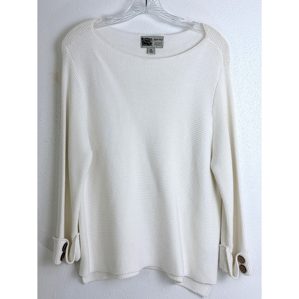 Habitat Cream Cotton Knit Boat Neck Sweater M Lagenlook Coastal